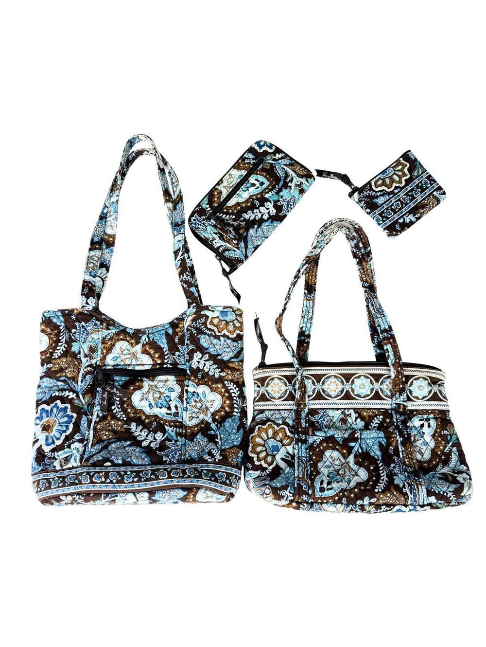 Vera Bradley Java Blue 4 Piece Set Tote Purse Wallet Coin Purse